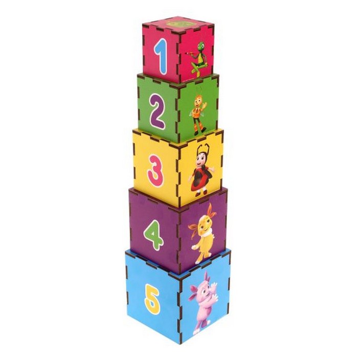 Кубик-пирамидка Лунтик 5 кубиков в наборе, изучаем цвета и счёт - фото 1906643957