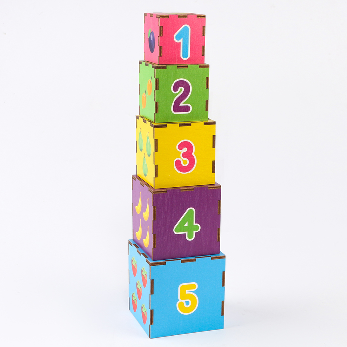Кубик-пирамидка Лунтик 5 кубиков в наборе, изучаем цвета и счёт - фото 1906643959