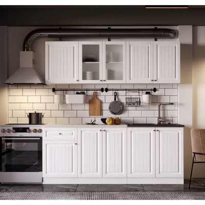 Кухонный гарнитур прямой «Хозяюшка», с столешницей, 2000 мм, цвет акация белая