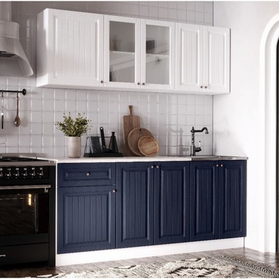 Кухонный гарнитур прямой «Хозяюшка», с столешницей, 1800 мм, МДФ, цвет акация белая/сапфир