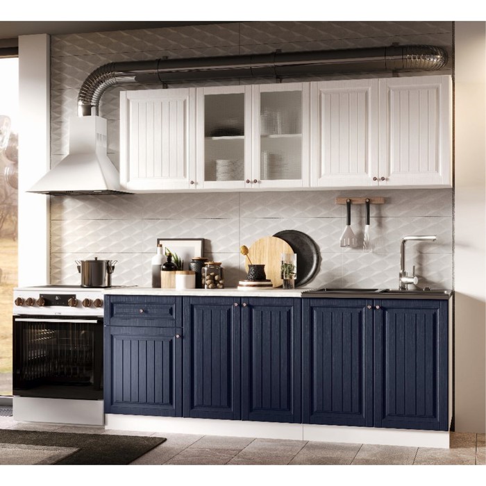 Кухонный гарнитур прямой «Хозяюшка», с столешницей, 2000 мм, МДФ, цвет акация белая/сапфир - Фото 1