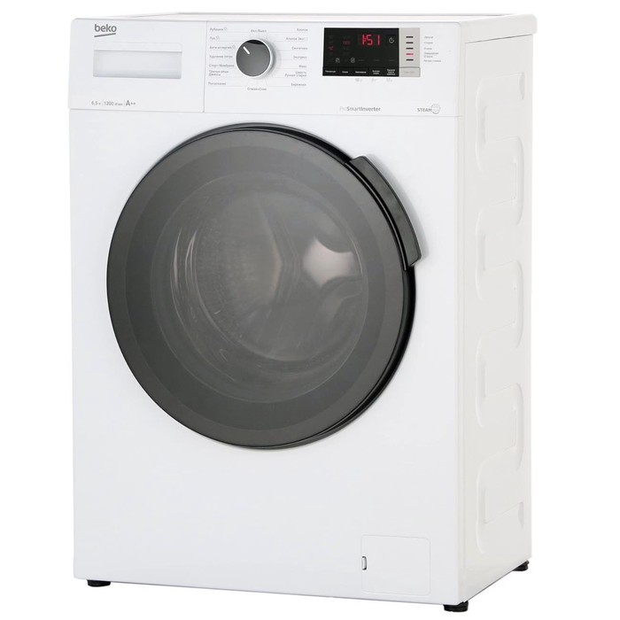 Стиральная машина Beko WSPE6H612W, класс А, 1200 об/мин, до 6.5 кг, с паром, бело/черная - Фото 1