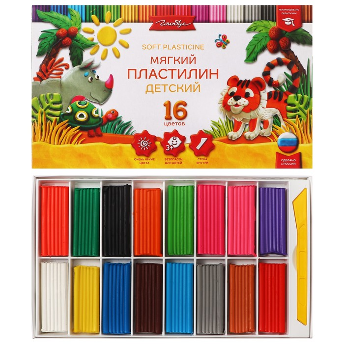 Пластилин GLOBUS "Детский", 16 цветов, 240 г, мягкий - Фото 1