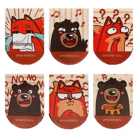 Магнитные закладки 6 штук "Медведь и лис"