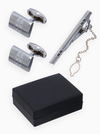 Набор мужской стальной «Запонки + Зажим для галстука» брутальность, чёрный в серебре