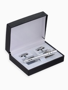 Набор мужской стальной «Запонки + Зажим для галстука» брутальность, чёрный в серебре - фото 60944399