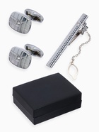 Набор мужской стальной «Запонки + Зажим для галстука» клетки, белый в серебре - Фото 1