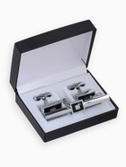 Набор мужской стальной «Запонки + Зажим для галстука» прямоугольник, чёрно-белый в серебре 10087836