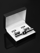 Набор мужской стальной «Запонки + Зажим для галстука» прямоугольник, чёрно-белый в серебре 10087836