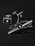 Набор мужской стальной «Запонки + Зажим для галстука» прямоугольник, чёрно-белый в серебре 10087836