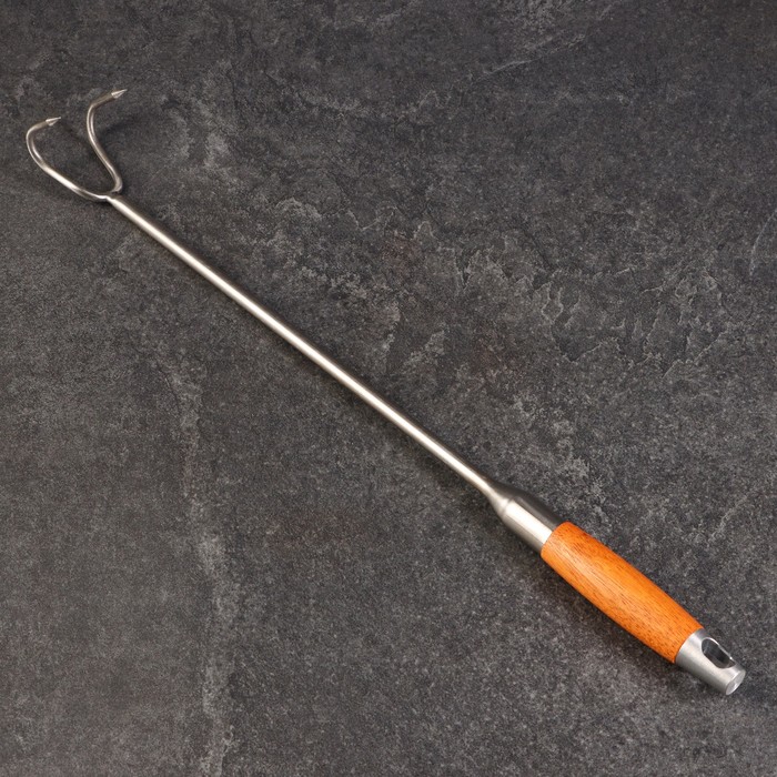 Крюк для мяса универсальный двойной, 50см, с деревянной ручкой - фото 1905186247