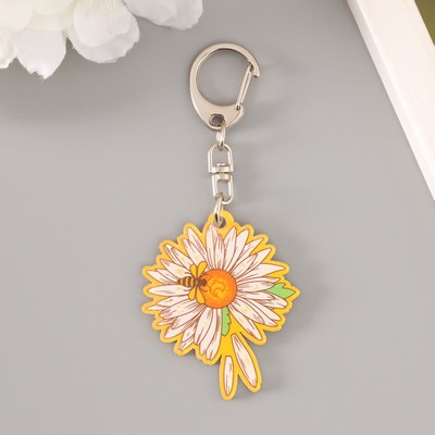 Брелок для ключей на кольце «Пчела на ромашке», акрил, 4×4.8 см