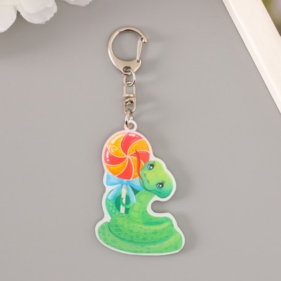 Брелок для ключей на карабине «Змеёныш с леденцом», акрил, 6×4.1 см