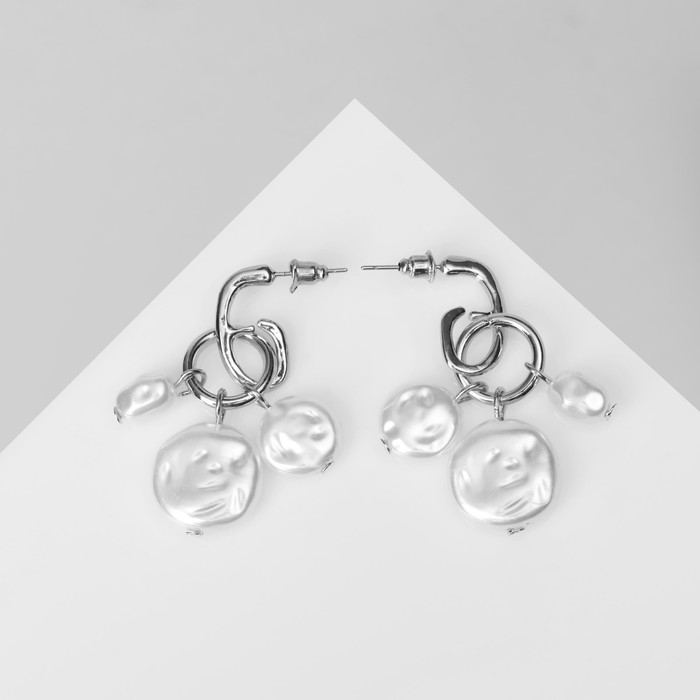 Серьги с жемчугом «Артемида» трио, цвет белый в серебре - фото 1927071612
