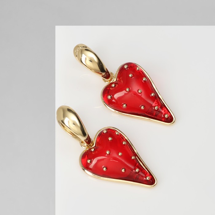 Серьги ассорти «Клубника-сердце», красные в золоте - Фото 1
