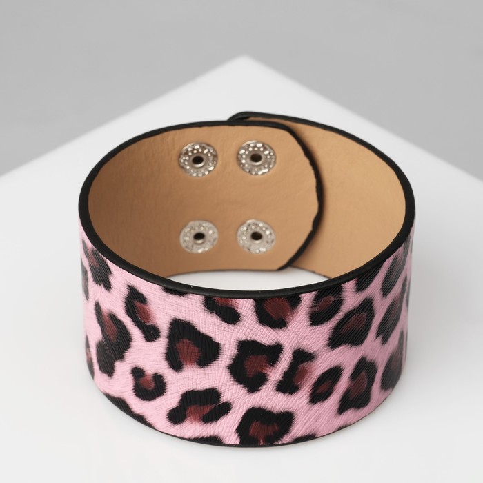 Браслет кожа "Сафари" леопард, широкий, цвет чёрно-розовый, 23,5 см