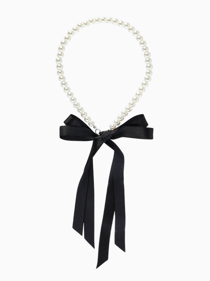 Бусы «Бантик», жемчужины с завязкой, L= 40 см, черный, белый - Фото 1