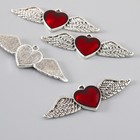 Декор для творчества металл "Красное сердце крылья" серебро эмаль 5,3х1,8 см - фото 321181832