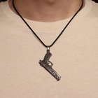 Кулон мужской «Пистолет» узор, цвет чернёное серебро на чёрном шнурке, 50 см - фото 29815754