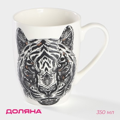 Кружка Доляна «Тигр», 350 мл, фарфор, белая