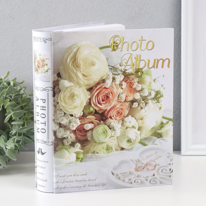 Фотоальбом на 100 фото 10х15 см "Белые розы" золото, в коробке МИКС 5,7х25х26 см