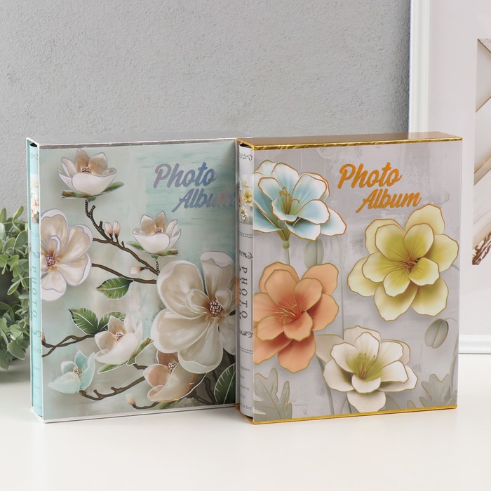 Фотоальбом на 100 фото 10х15 см "Цветы вишни" серебро, в коробке МИКС 5,7х20,7х26 см