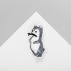 Брошь «Котик» с рыбкой, цвет серо-белый в серебре - фото 24910522