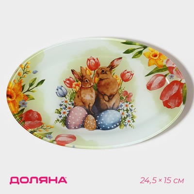 Блюдо Доляна «Акварель», 24.5×15×2 см, овальное, стекло