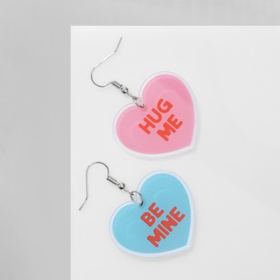 Серьги акриловые «Сердце» обнимашки, цвет розово-голубой