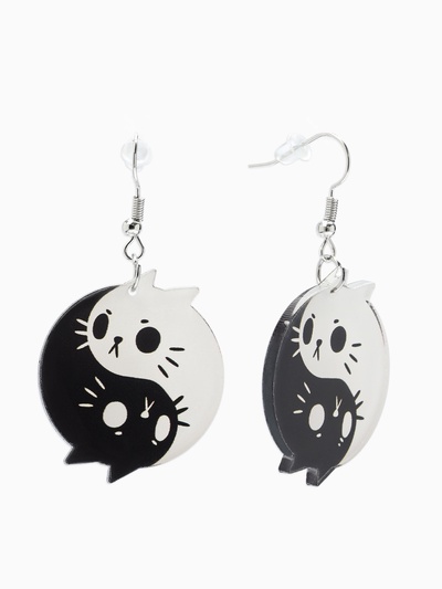 Серьги акриловые «Инь-ян», котики, чёрно-белые