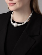 Бусы «Шар» с жемчугом, три ряда, белые в серебре, 40 см - Фото 2