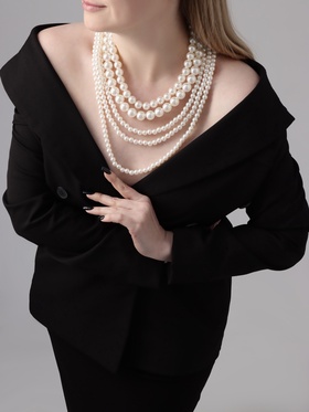 Бусы «Жемчуг» многоярусный 5 нитей, бусины №8, 12, 14, цвет молочный в серебре, 70 см