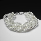 Браслет жемчуг «Жгут», 6 нитей, бусины №4, цвет молочный в серебре - Фото 2