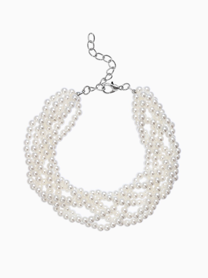 Браслет из бусин «Жемчуг. Жгут», L=16 см, 6 нитей, шар №4, цвет молочный в серебре - Фото 1