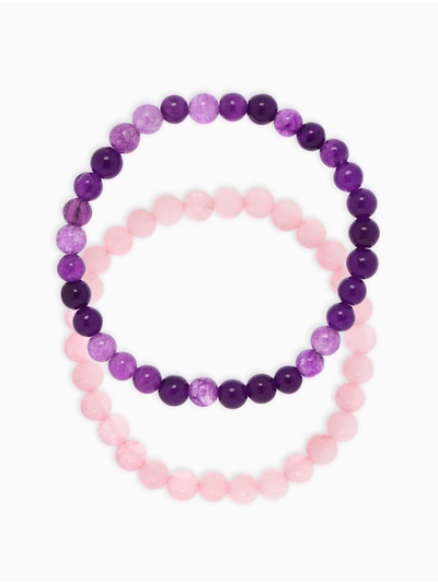 Набор браслетов из бусин «Кварц розовый и Аметист», 2 шт. шар №6