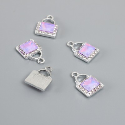 Декор для творчества металл, страз «Сумочка», сиреневый, 1.7×1.2 см