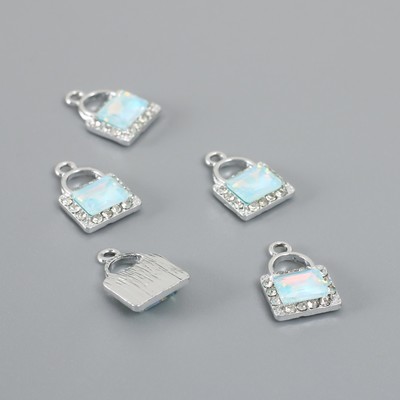 Декор для творчества металл, страз «Сумочка», голубой, 1.7×1.2 см