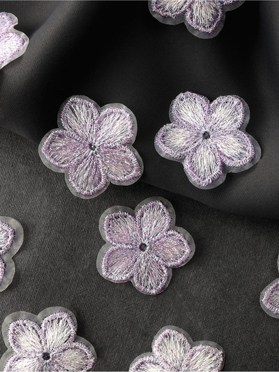 Аппликация для одежды «Цветок», текстильная, с голографической нитью, 3.5×3.5 см, 10 шт., сиреневая