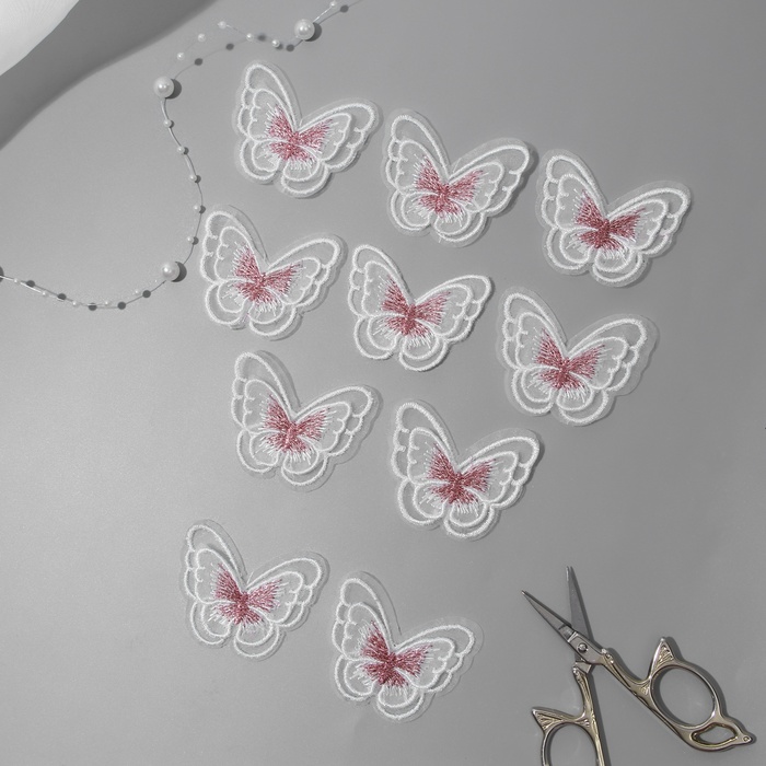 Вязаные элементы «Бабочки двойные», 5 × 4 см, 10 шт, цвет розовый/белый