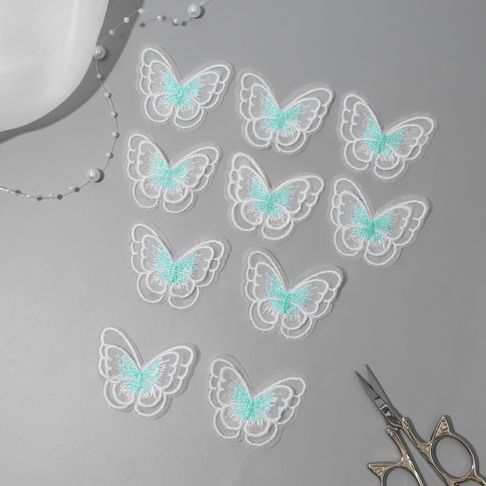 Вязаные элементы «Бабочки двойные», 5 × 4 см, 10 шт, цвет мятный/белый