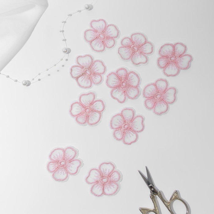 Вязаные элементы «Цветки», 4,2 × 4 см, 10 шт, цвет розовый/хамелеон