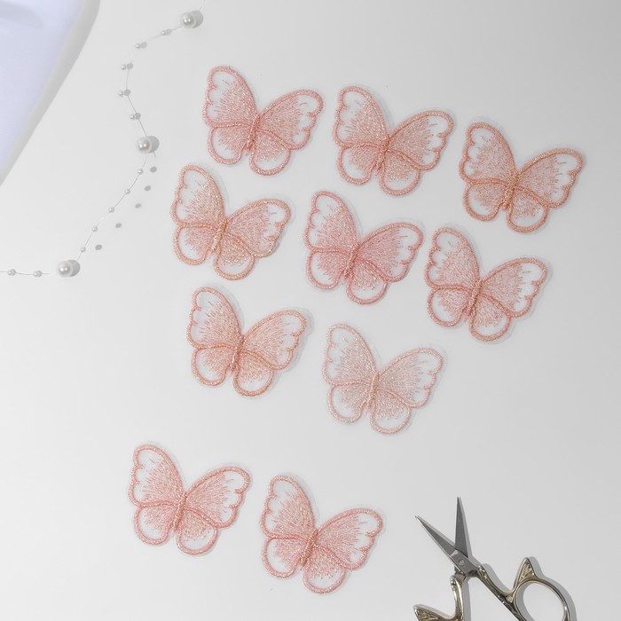 Вязаные элементы «Бабочки», 5,5 × 4 см, 10 шт, цвет розовый/хамелеон