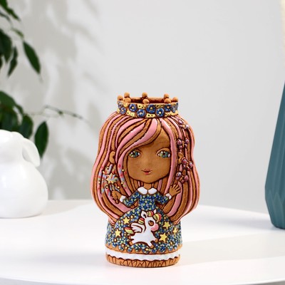 Сувенир  керамика  "Девочка-фея" с единорогом светлая (Ваза), h=22см V=1л