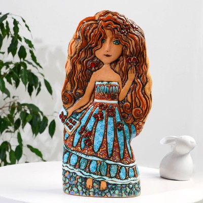 Сувенир  керамика   "Девушка в прекрасном платье с бабочками" (Ваза) h= 44,5 см. V=4л