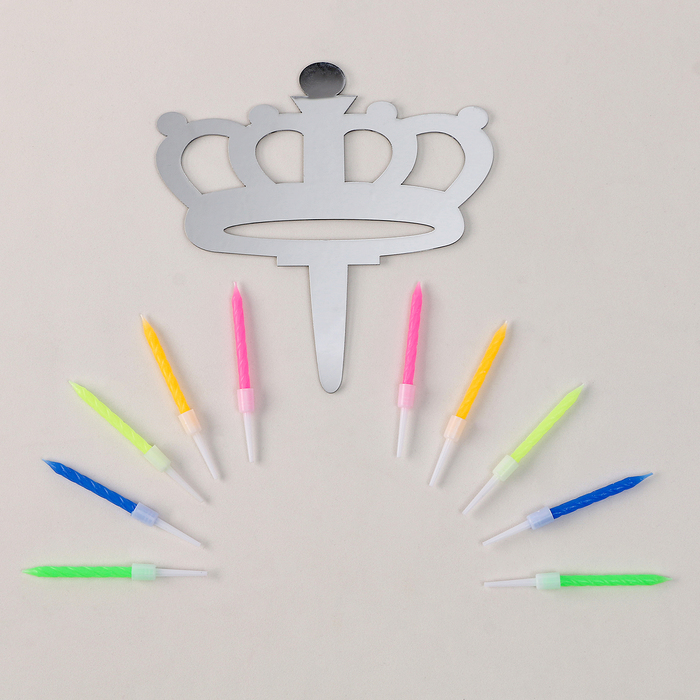 Набор для украшения Топпер «Корона», набор свечей 10 шт., цвет МИКС