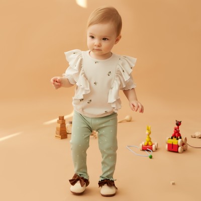 Футболка детская с воланами «Крошка Я» Olives, рост 62-68, молочная