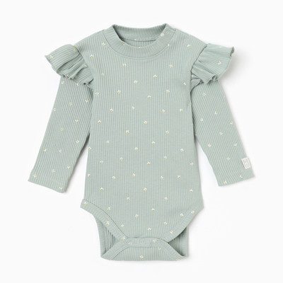 Боди с длинным рукавом и воланами «Крошка Я» Olives, рост 74-80, оливковое