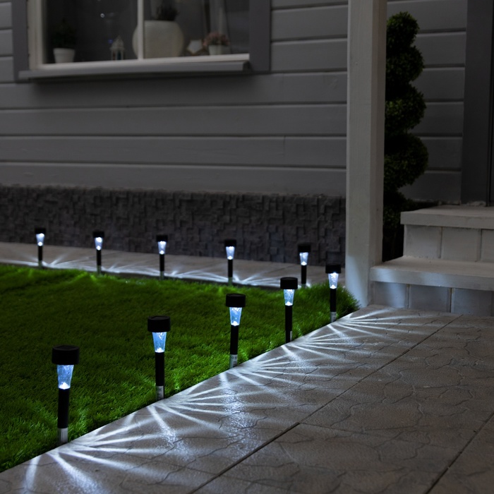 Набор садовых светильников на солнечной батарее «Трапеция», 4.5 × 30 × 4.5 см, 1 LED, свечение белое, 10 шт.