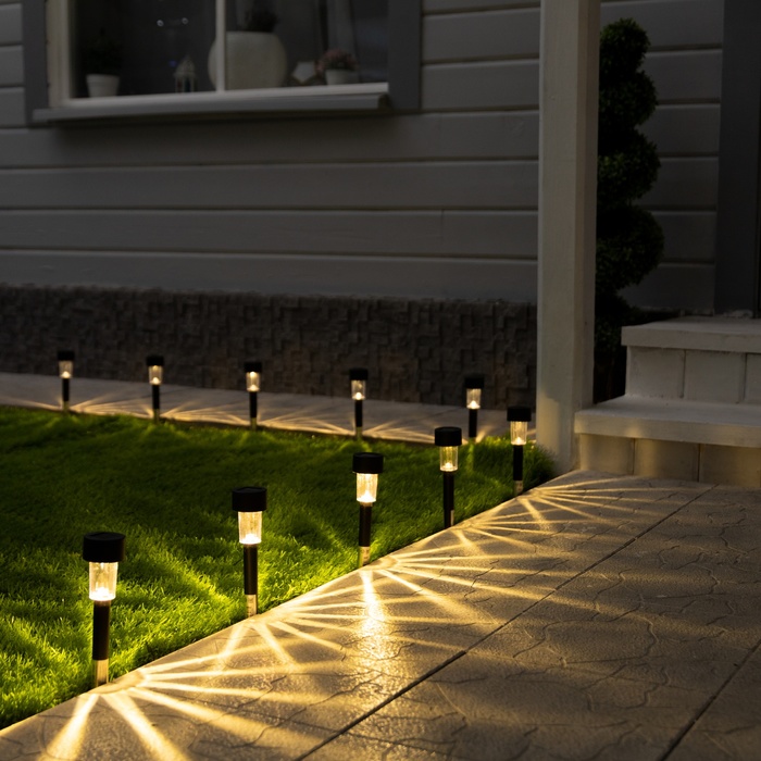 Набор садовых светильников на солнечной батарее «Цилиндр», 4.5 × 30 × 4.5 см, 1 LED, свечение тёплое белое, 10 шт.