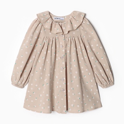 Платье для девочки KAFTAN: Summer cotton с воротником, бежевое, рост 98-104 см
